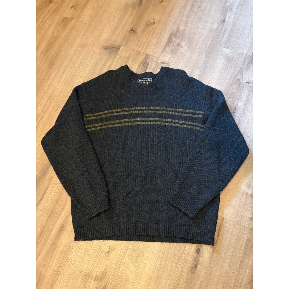 Vtg Y2K Abercrombie & Fitch Lambswool Sweater Size M Grey Olive 90's Preppy